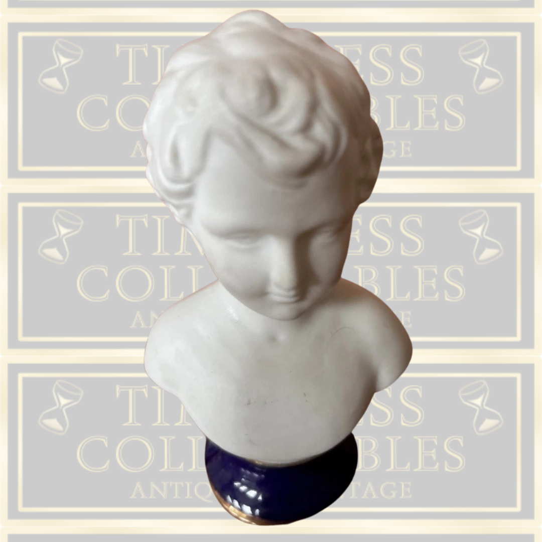 Vintage Pair Bisque White Busts Cobalt Blue Base