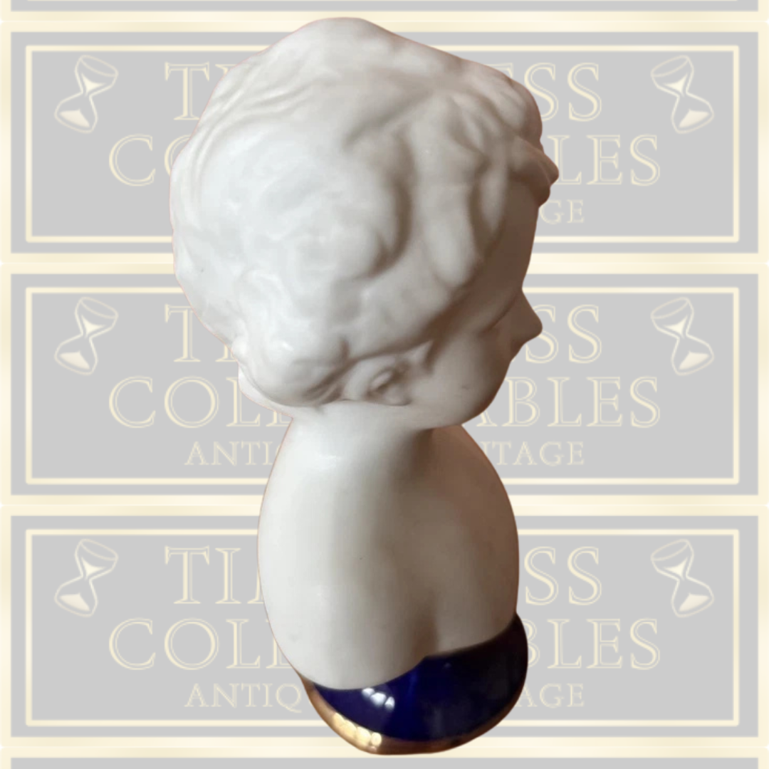 Vintage Pair Bisque White Busts Cobalt Blue Base