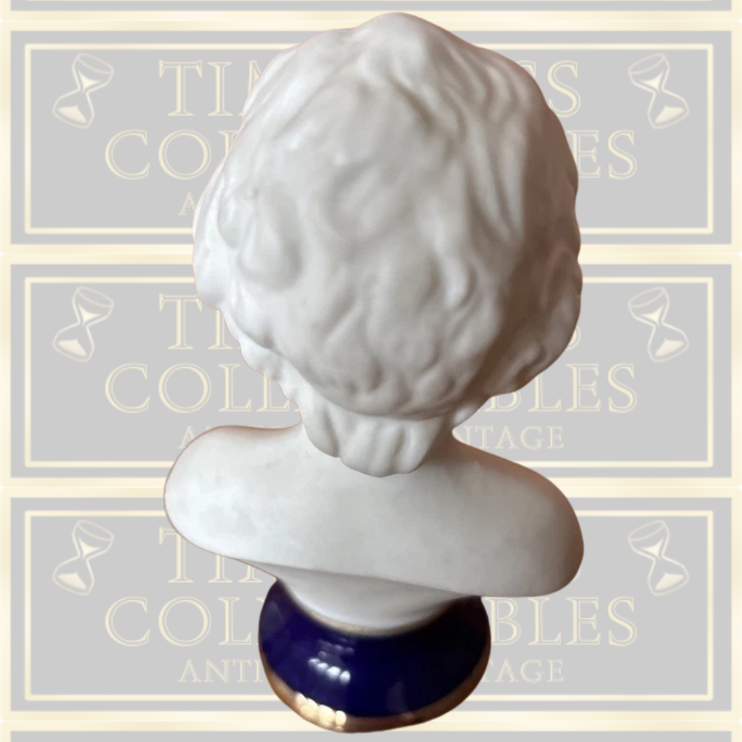 Vintage Pair Bisque White Busts Cobalt Blue Base