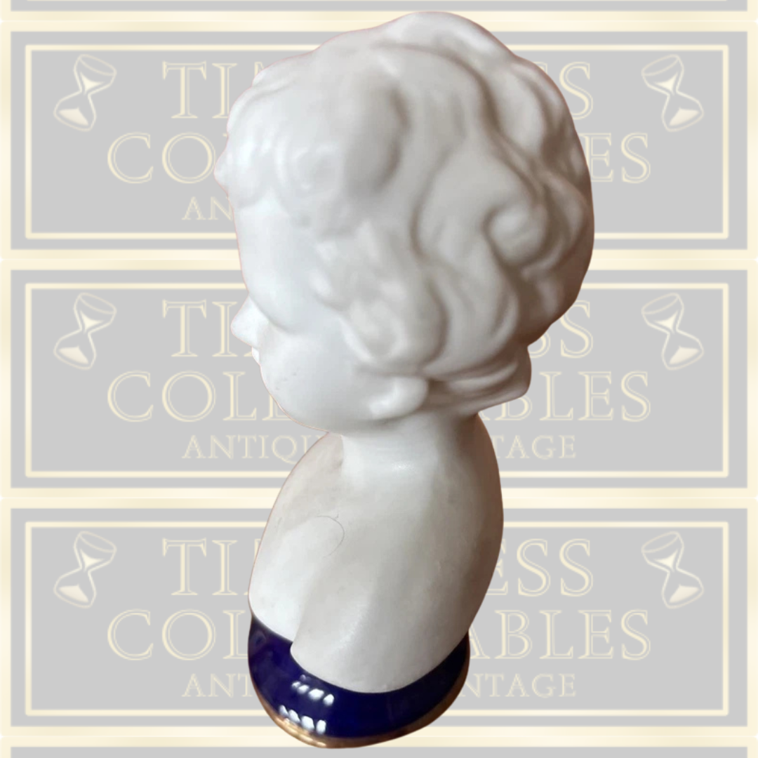 Vintage Pair Bisque White Busts Cobalt Blue Base