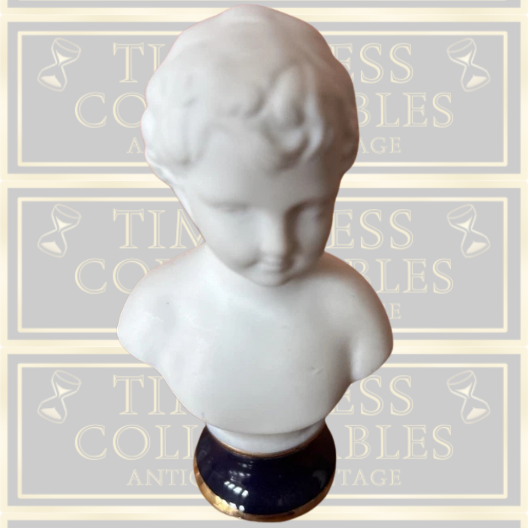 Vintage Pair Bisque White Busts Cobalt Blue Base