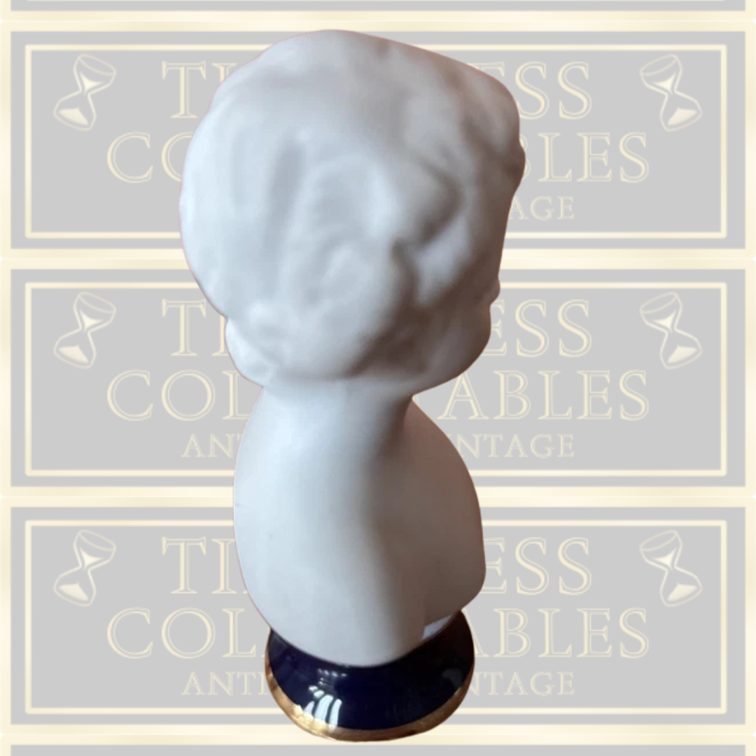 Vintage Pair Bisque White Busts Cobalt Blue Base