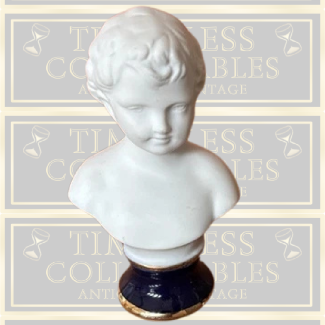 Vintage Pair Bisque White Busts Cobalt Blue Base