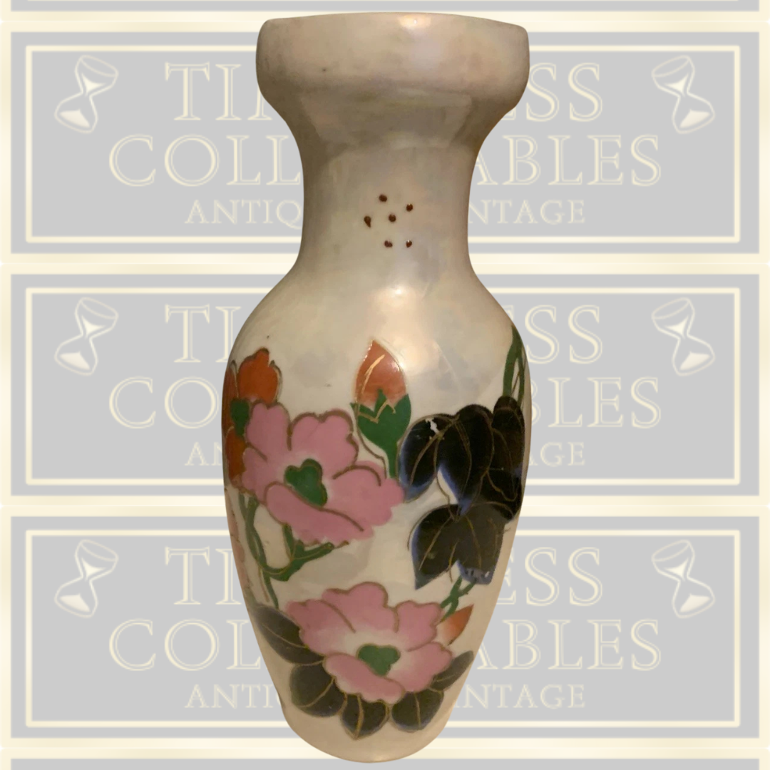 Vintage Iridescent Porcelain Hand-Painted Floral Vase