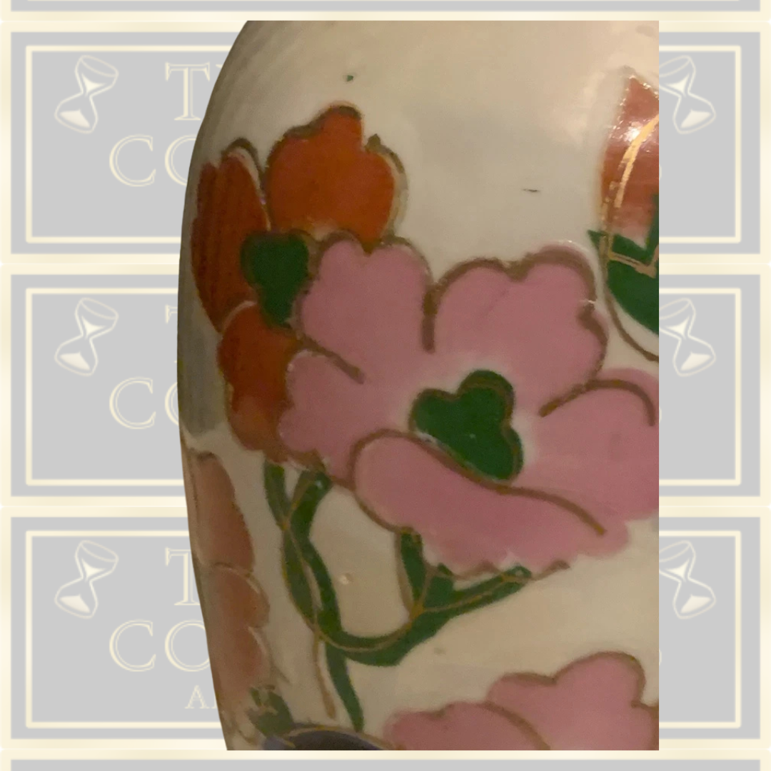 Vintage Iridescent Porcelain Hand-Painted Floral Vase