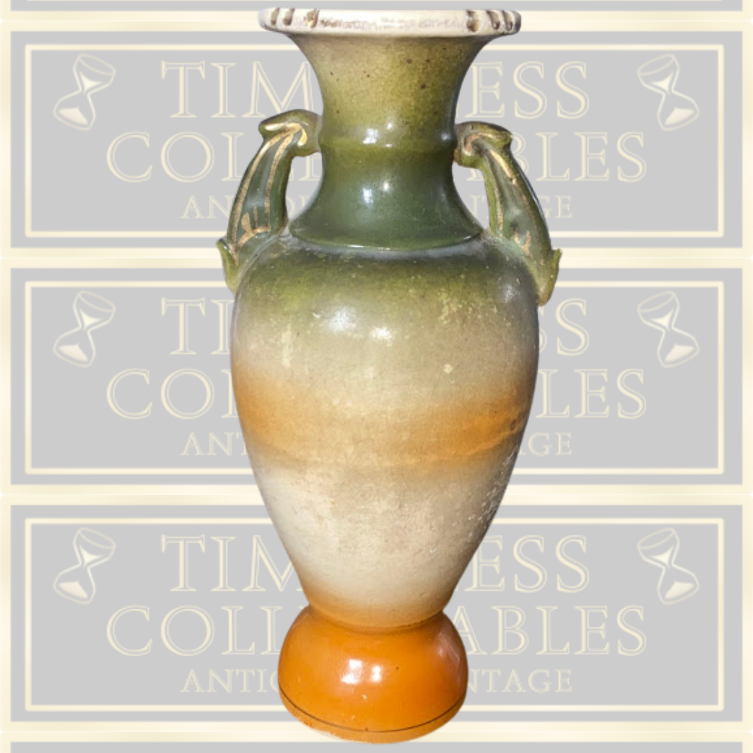Japanese Vintage Twin Handle Art Deco Floral Swan Vase