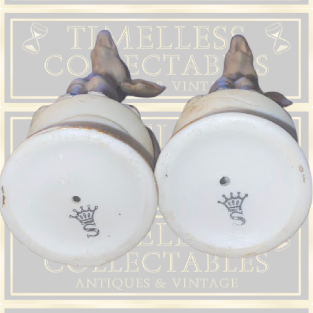Vintage Sitzendorf Pair German Porcelain Long Neck Elephants