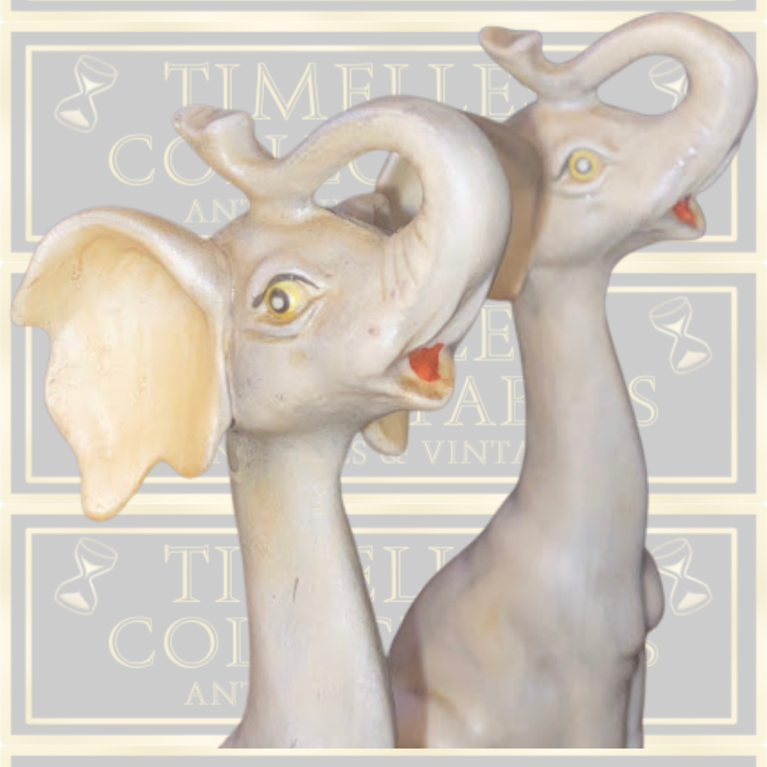 Vintage Sitzendorf Pair German Porcelain Long Neck Elephants