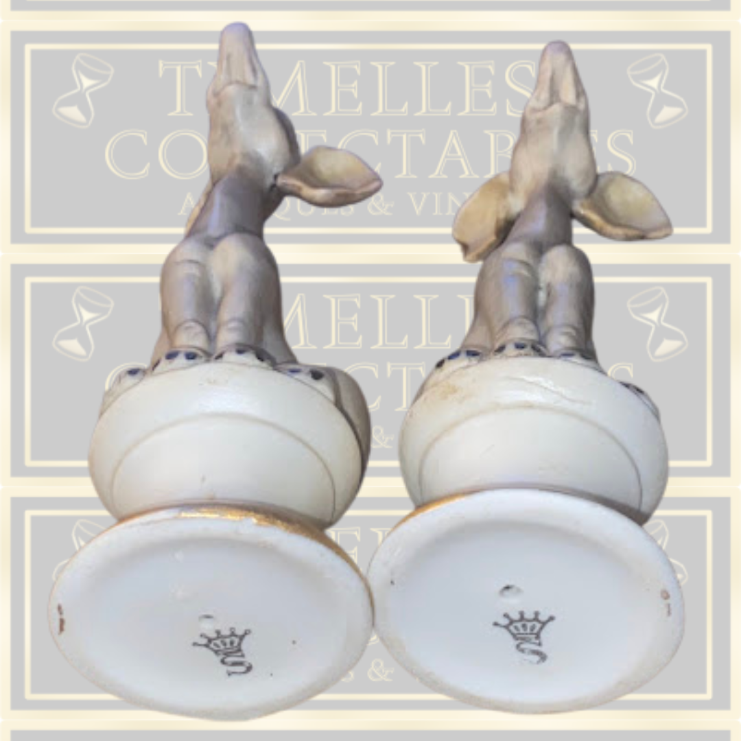 Vintage Sitzendorf Pair German Porcelain Long Neck Elephants