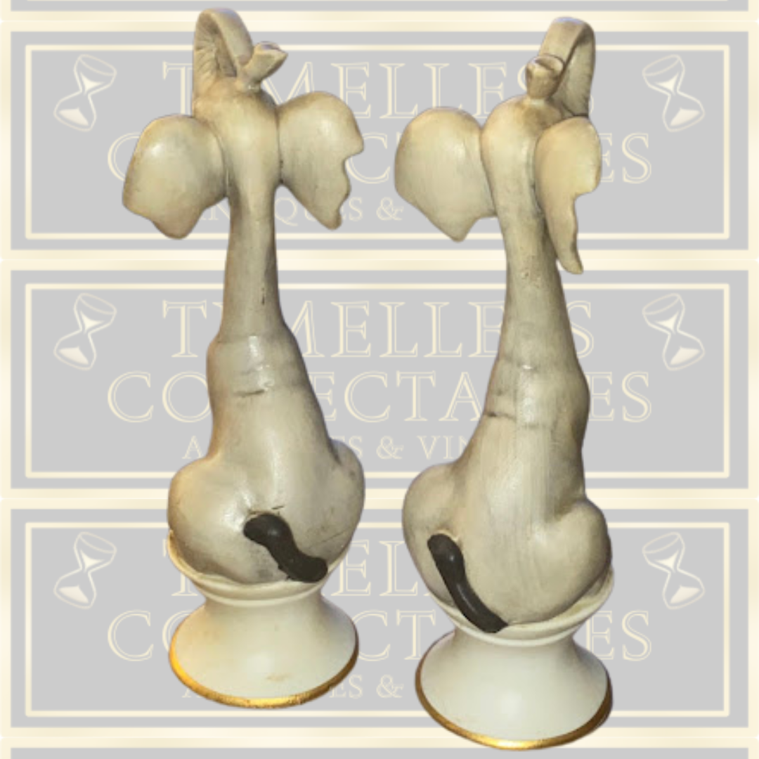 Vintage Sitzendorf Pair German Porcelain Long Neck Elephants