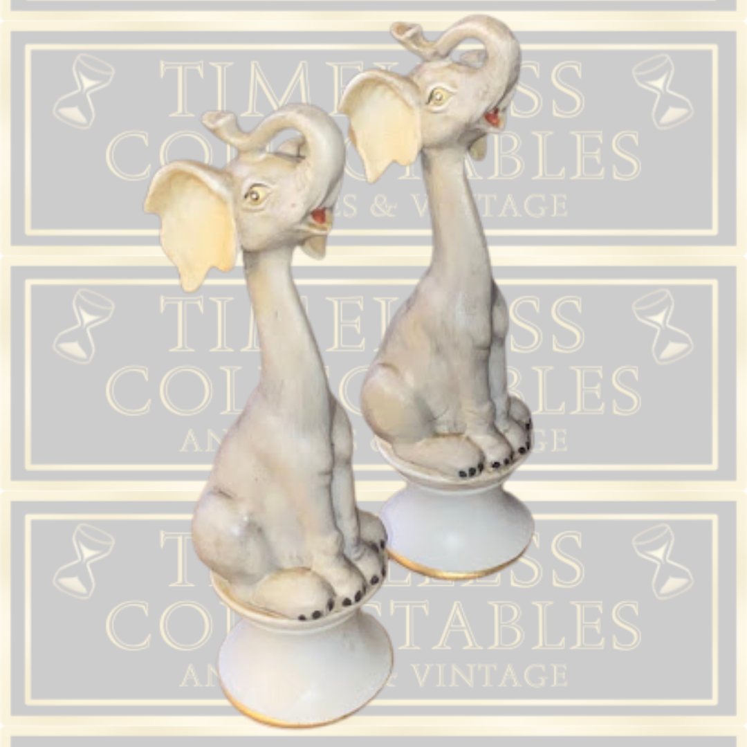 Vintage Sitzendorf Pair German Porcelain Long Neck Elephants