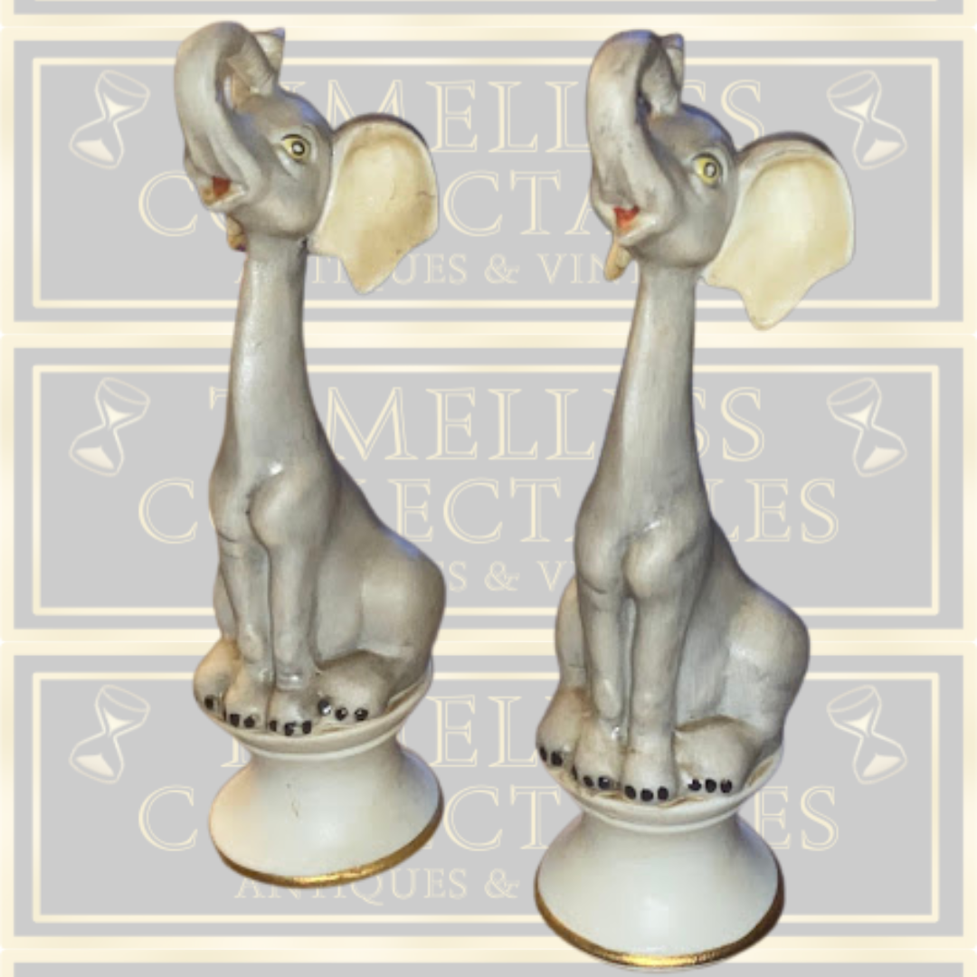 Vintage Sitzendorf Pair German Porcelain Long Neck Elephants