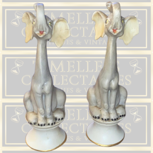 Vintage Sitzendorf Pair German Porcelain Long Neck Elephants