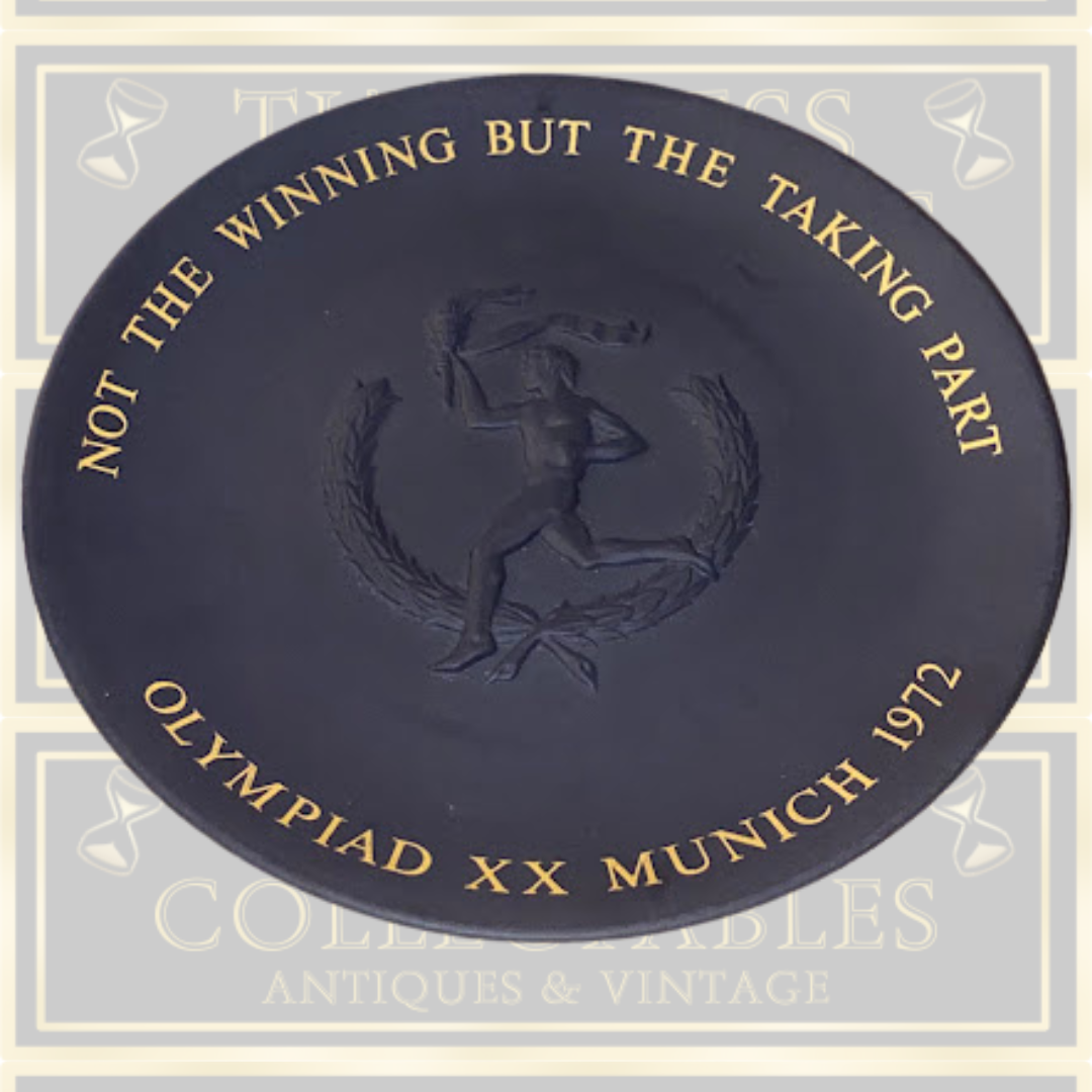 Vintage 1972 Wedgwood Black Basalt Munich Olympic Plate – Gold Inscription