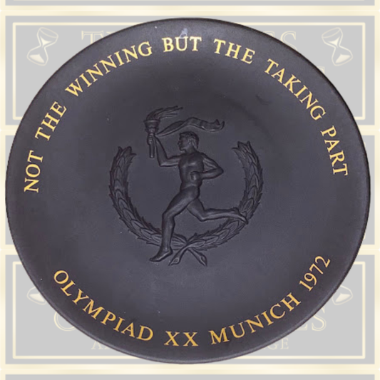 Vintage 1972 Wedgwood Black Basalt Munich Olympic Plate – Gold Inscription