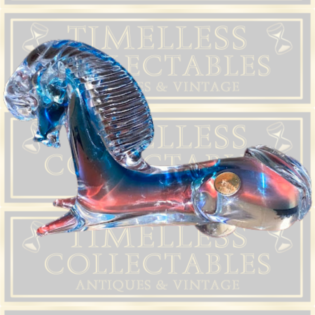 Vintage Murano Blue Glass kneeling Horse Sculpture
