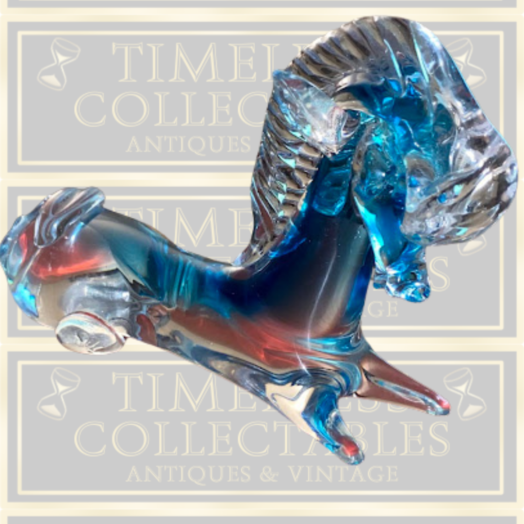 Vintage Murano Blue Glass kneeling Horse Sculpture