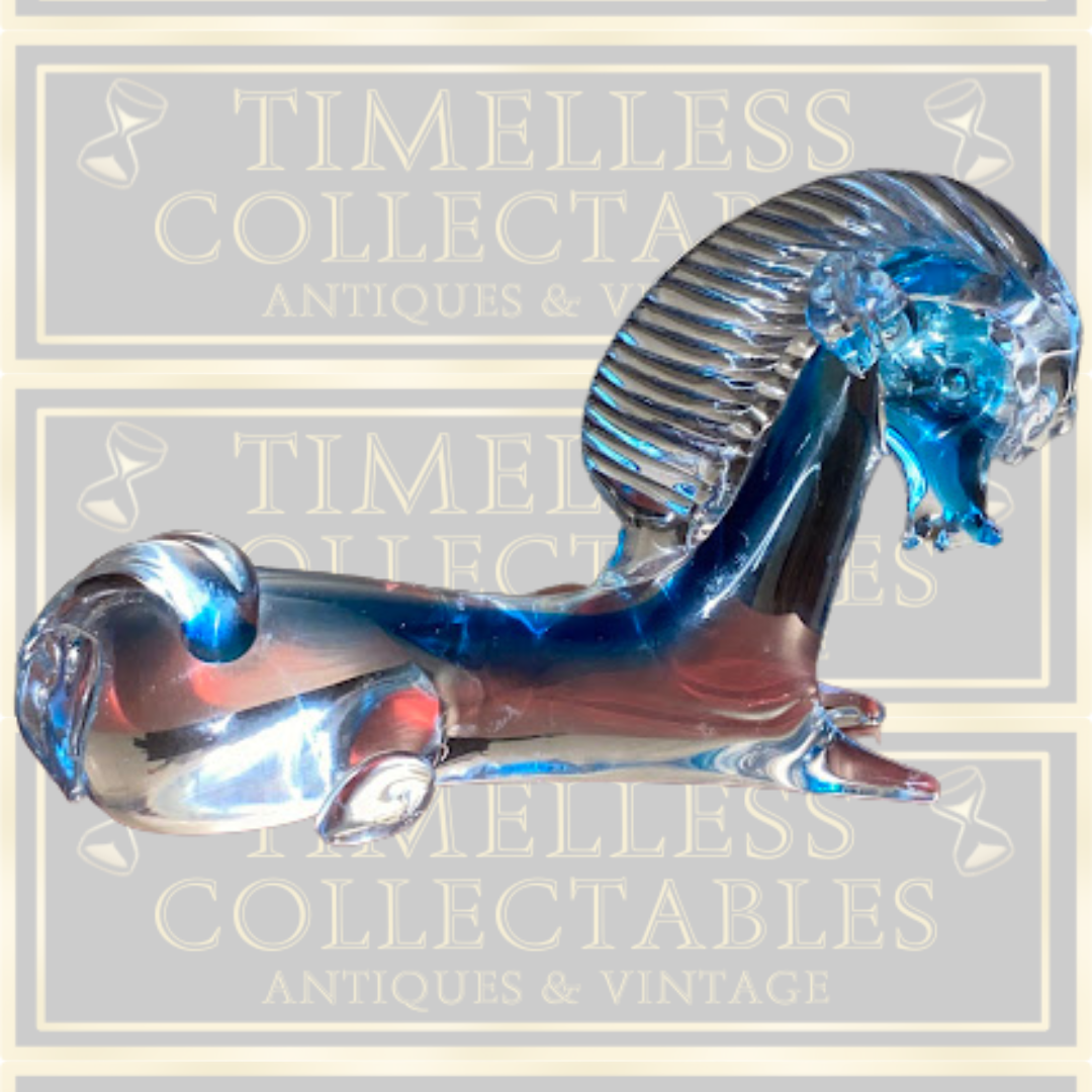 Vintage Murano Blue Glass kneeling Horse Sculpture
