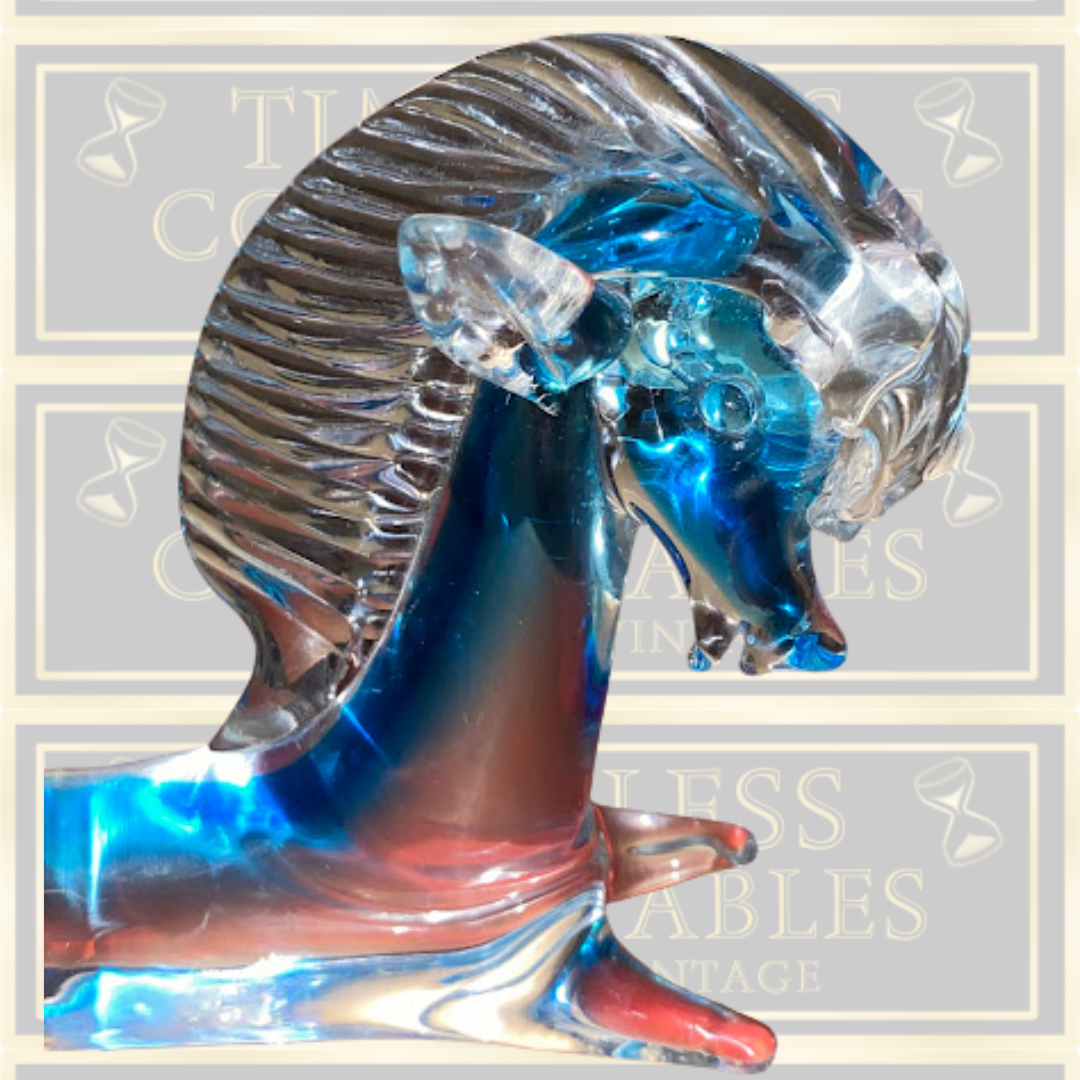 Vintage Murano Blue Glass kneeling Horse Sculpture