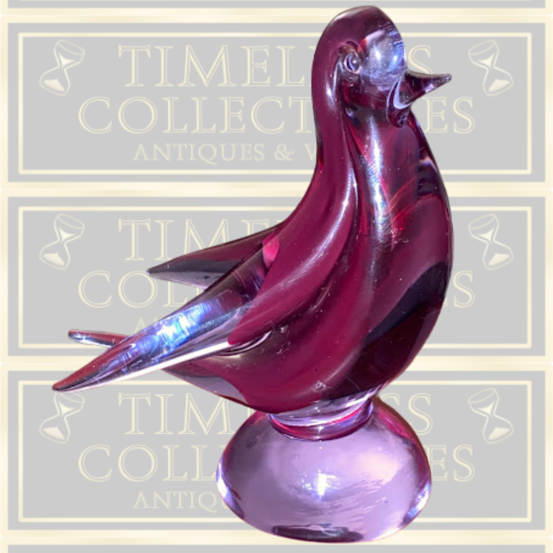 Vintage Hand Blown Plum Colour Glass Dove