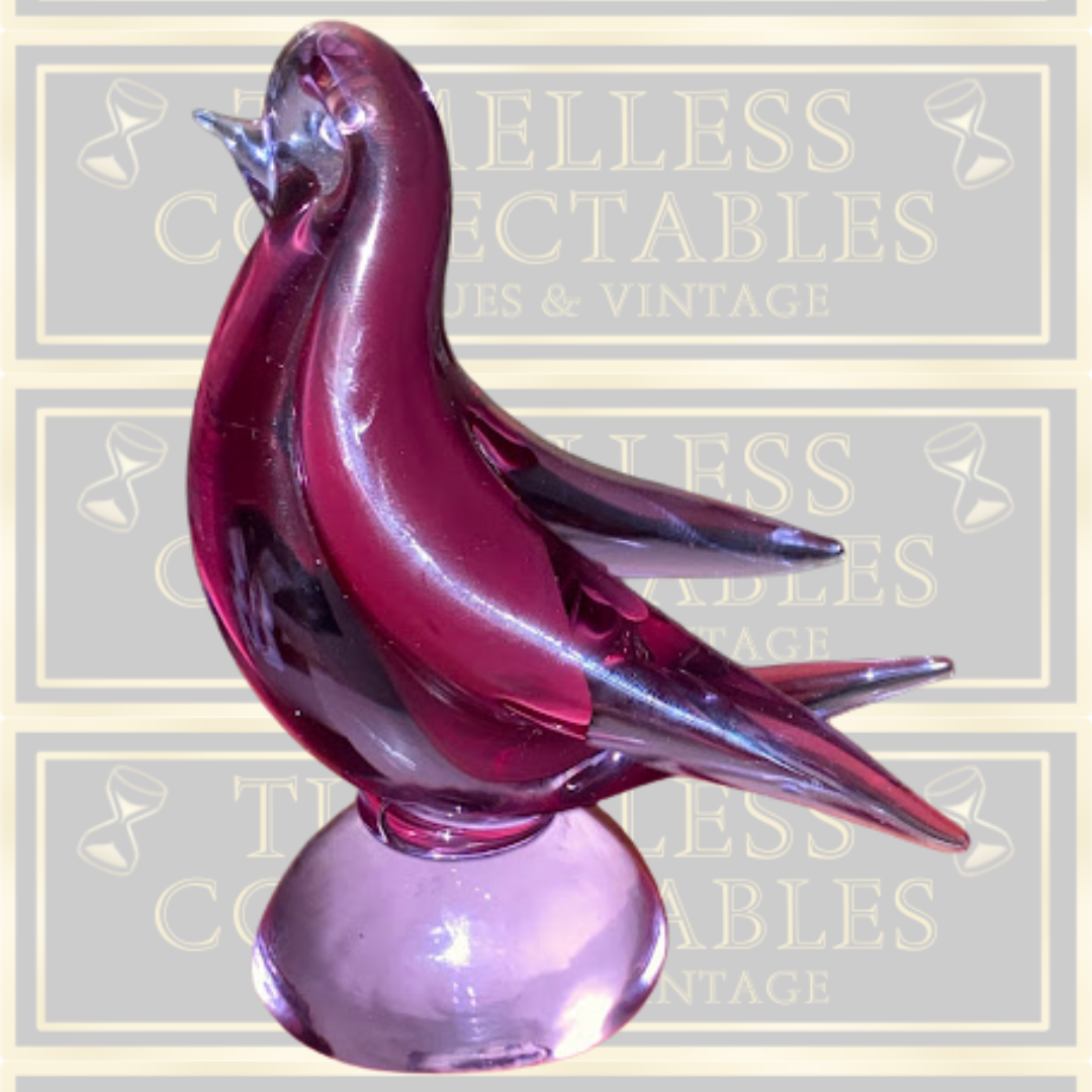 Vintage Hand Blown Plum Colour Glass Dove