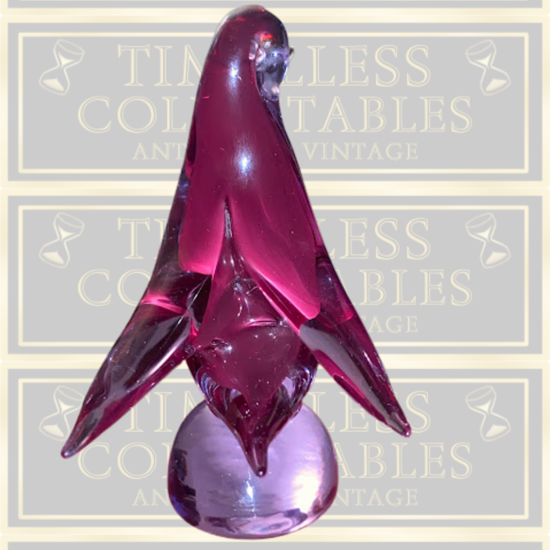 Vintage Hand Blown Plum Colour Glass Dove