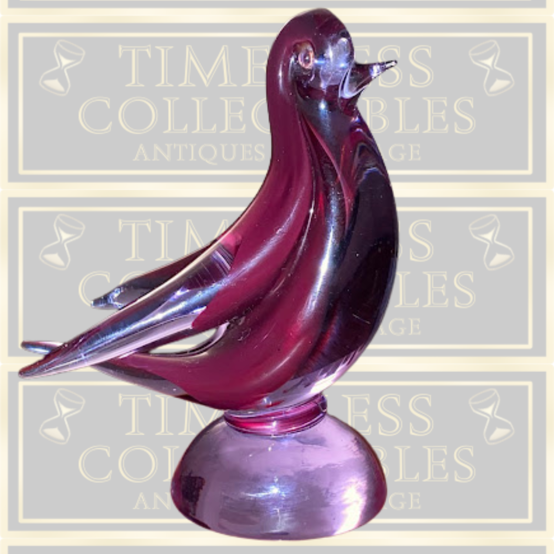 Vintage Hand Blown Plum Colour Glass Dove