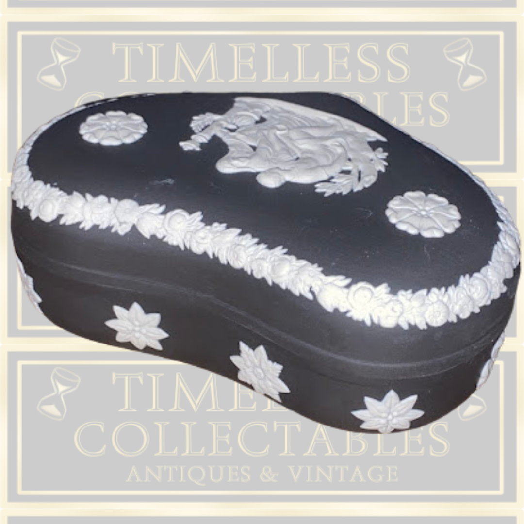 Vintage Wedgwood Black Jasperware Heart-Shaped Trinket Box.