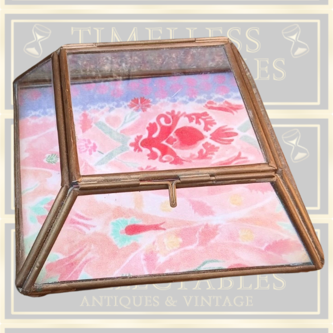 Vintage Glazed Brass Square Jewellery Display Case