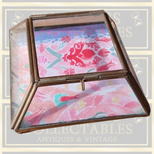 Vintage Glazed Brass Square Jewellery Display Case