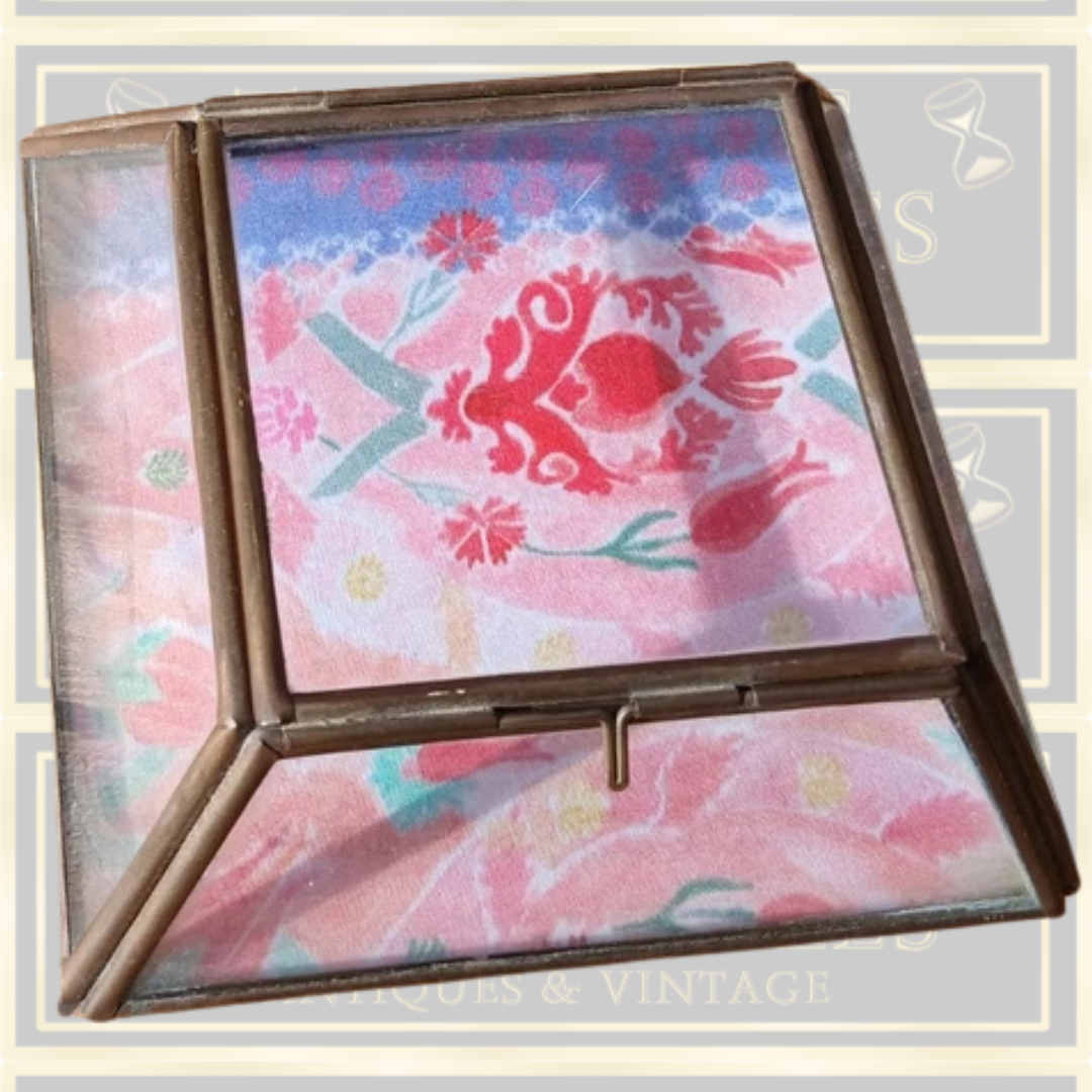 Vintage Glazed Brass Square Jewellery Display Case