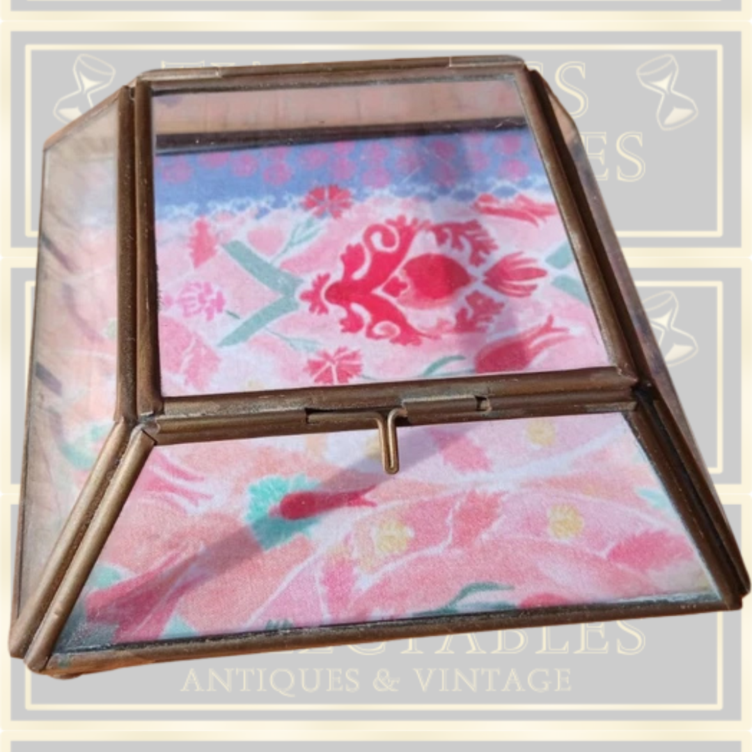 Vintage Glazed Brass Square Jewellery Display Case