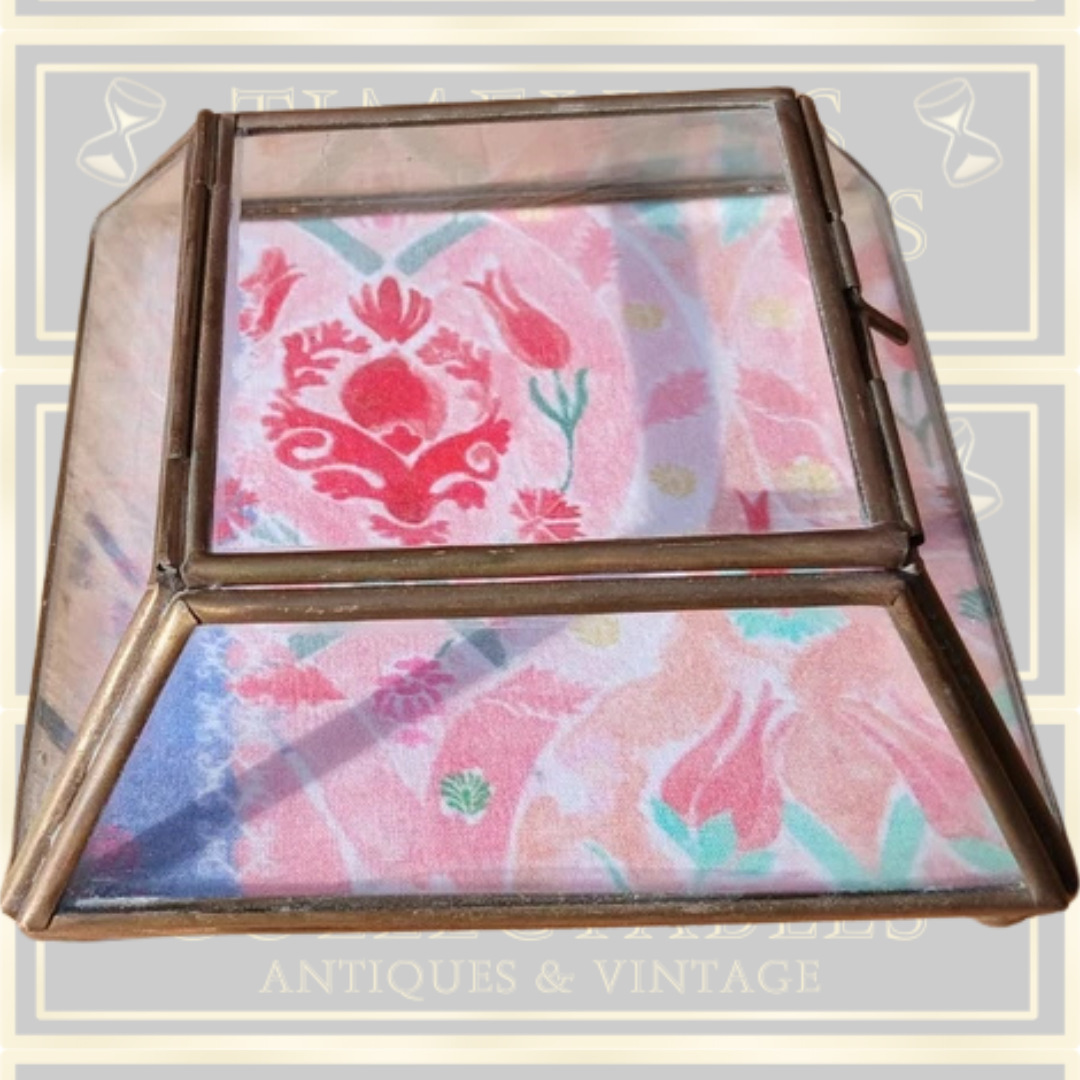Vintage Glazed Brass Square Jewellery Display Case
