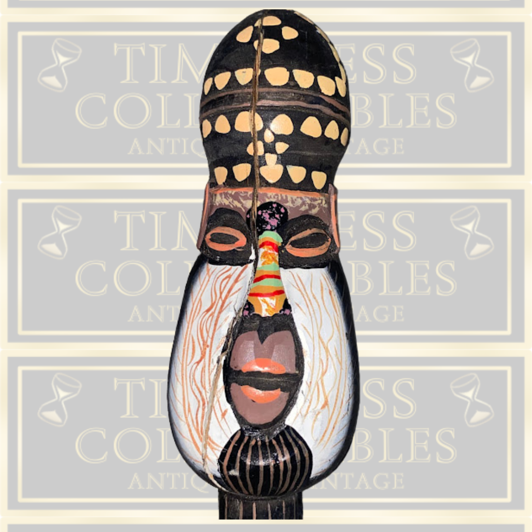 Vintage Hand Carved Painted Wood Mask Display