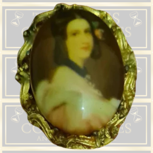 Vintage Enamel Painted Ceramic Brooch