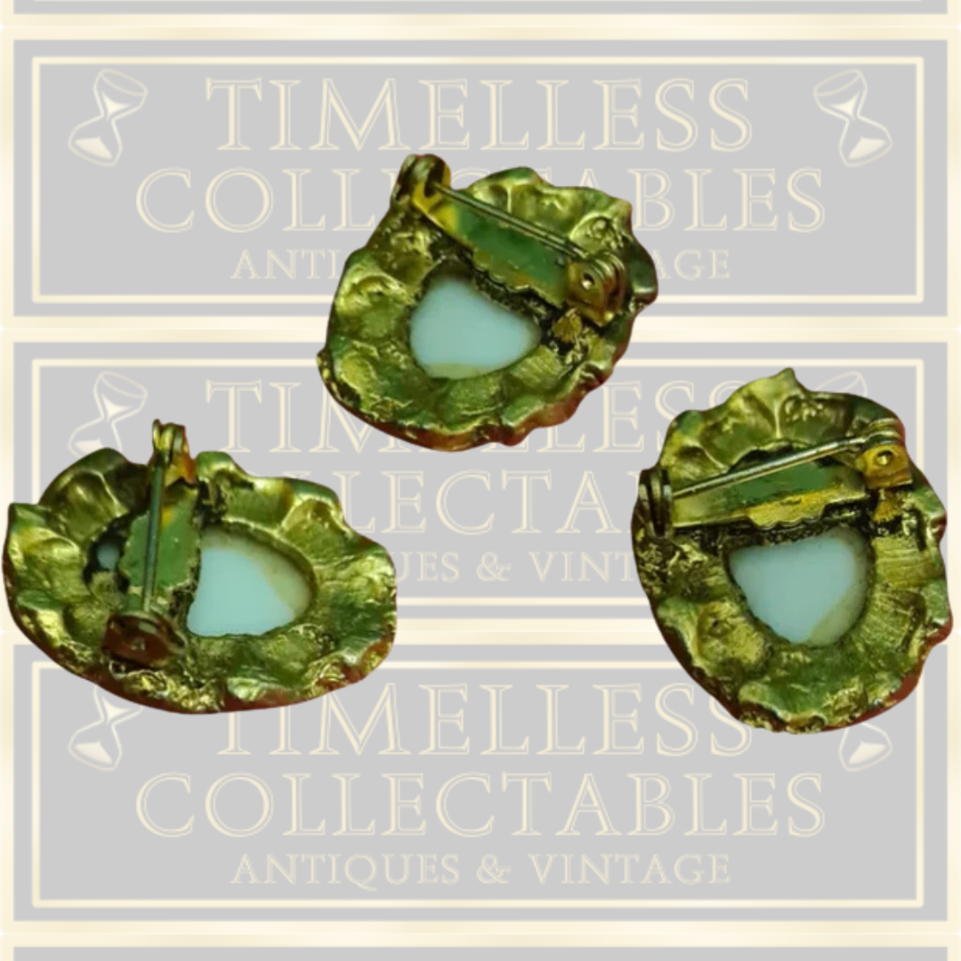 Vintage Enamel Painted Ceramic Brooch