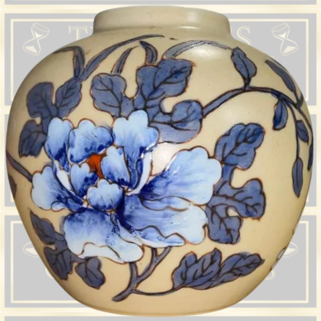Vintage Chinese Porcelain Floral Design Ginger Jar Stamped