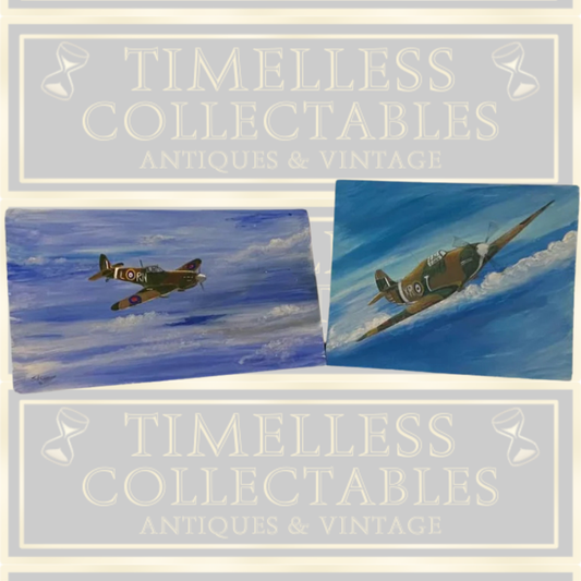 Fantastic Pair WW2 Military Aviation Art Painting Hurricane/Spitfire