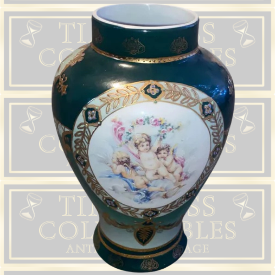 Royal Limoges Heavily Gilded Floral Pattern Vase With Cherubs