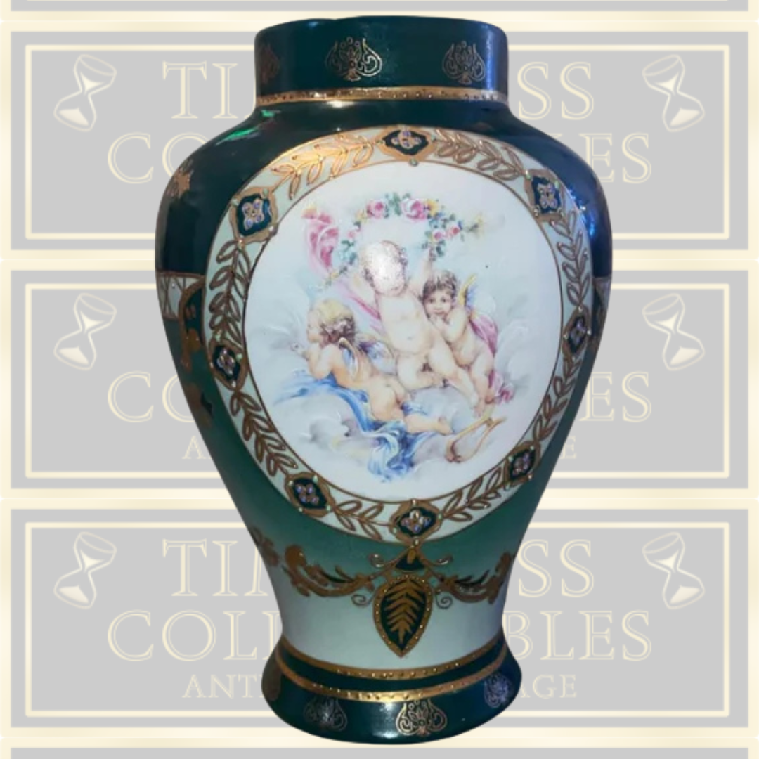 Royal Limoges Heavily Gilded Floral Pattern Vase With Cherubs