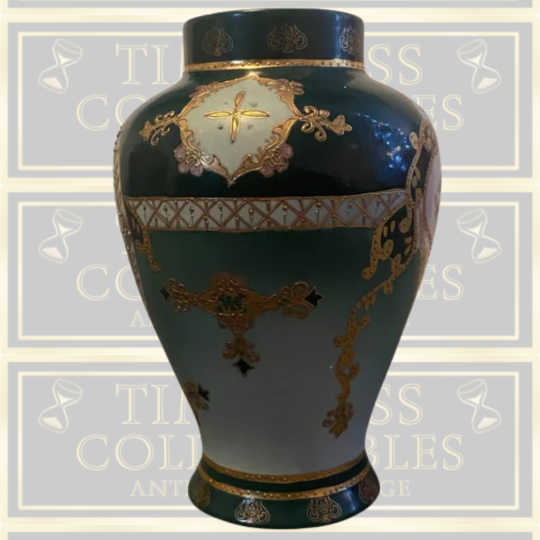 Royal Limoges Heavily Gilded Floral Pattern Vase With Cherubs