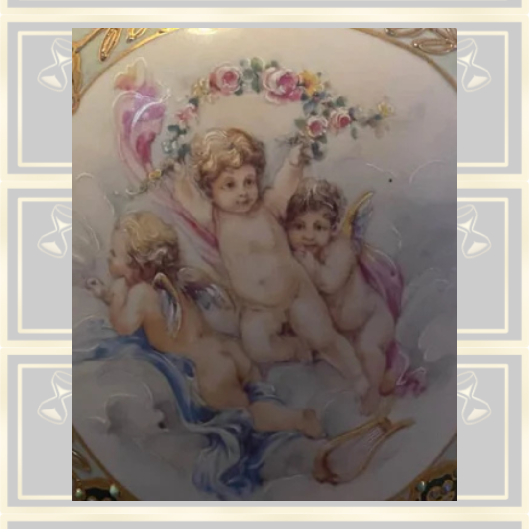 Royal Limoges Heavily Gilded Floral Pattern Vase With Cherubs