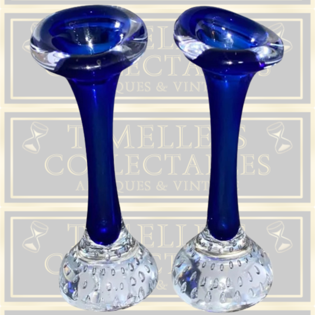 Pair Of Vintage Swedish Hand Blown Art Glass Tulip Vase