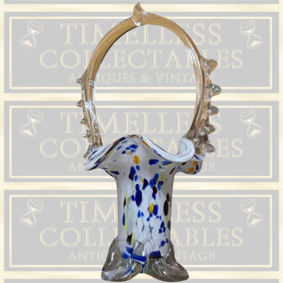 Vintage Hand Blown Murano Glass Basket/Posy Vase