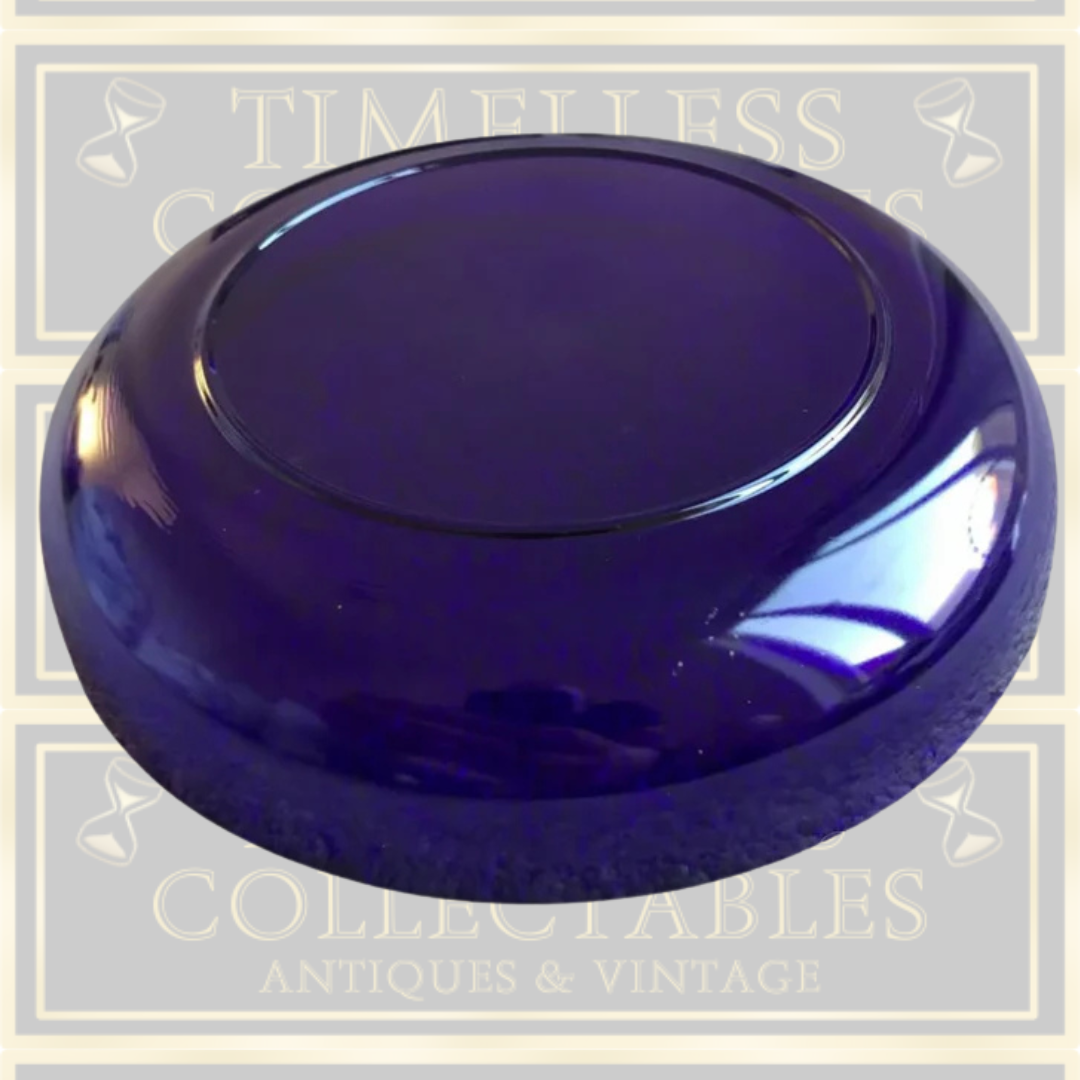 Vintage Queen Anne Large Chrome & Cobalt Blue Glass Bowl With Handle