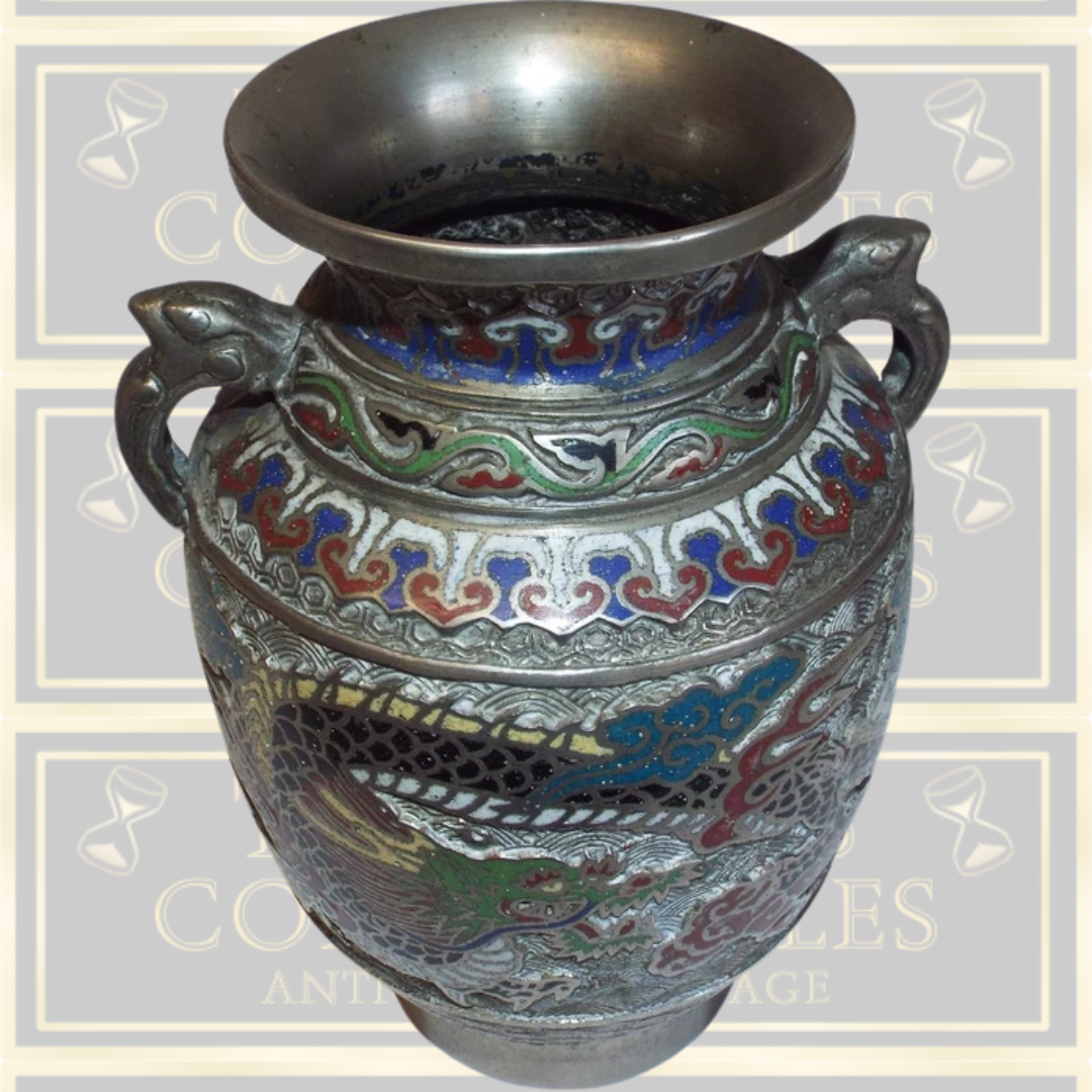 Large Japanese Cloisonne Colourful Dragon & Bird Vase