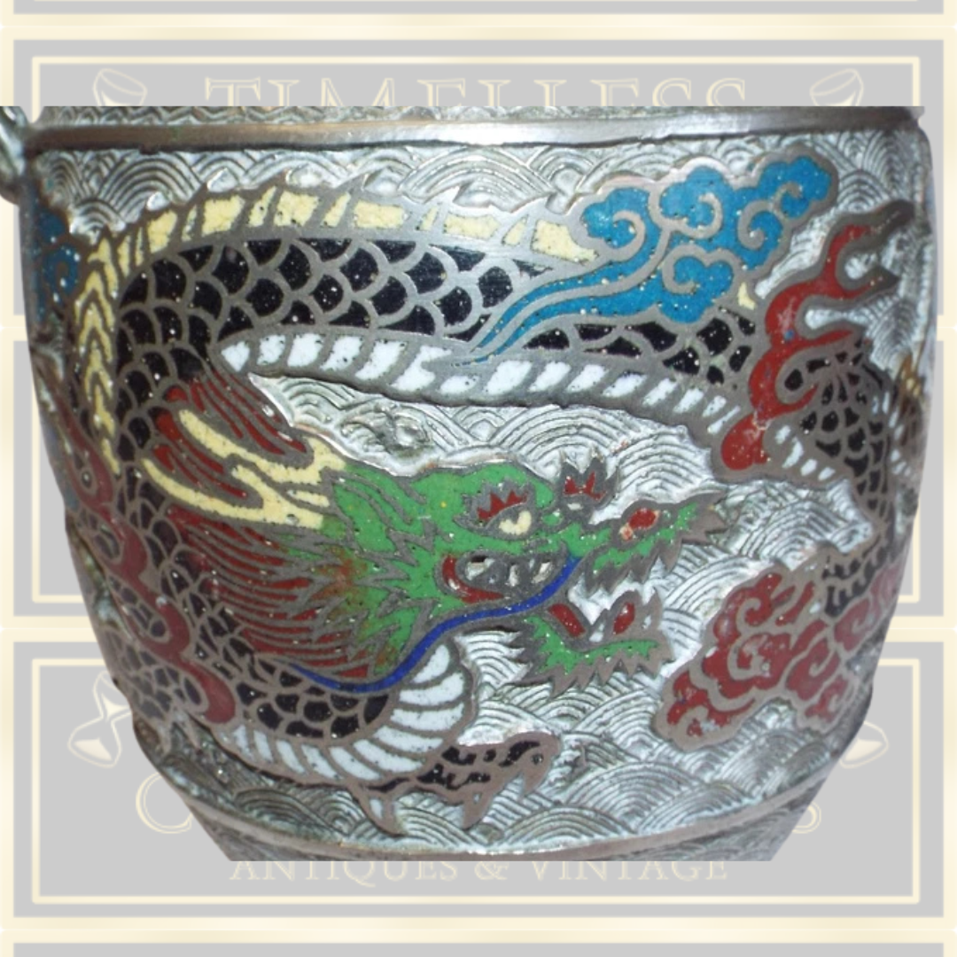 Large Japanese Cloisonne Colourful Dragon & Bird Vase