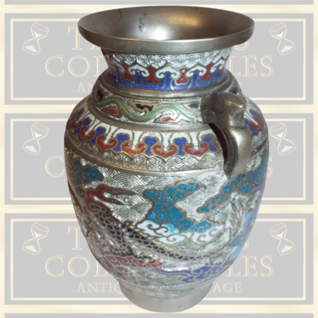 Large Japanese Cloisonne Colourful Dragon & Bird Vase