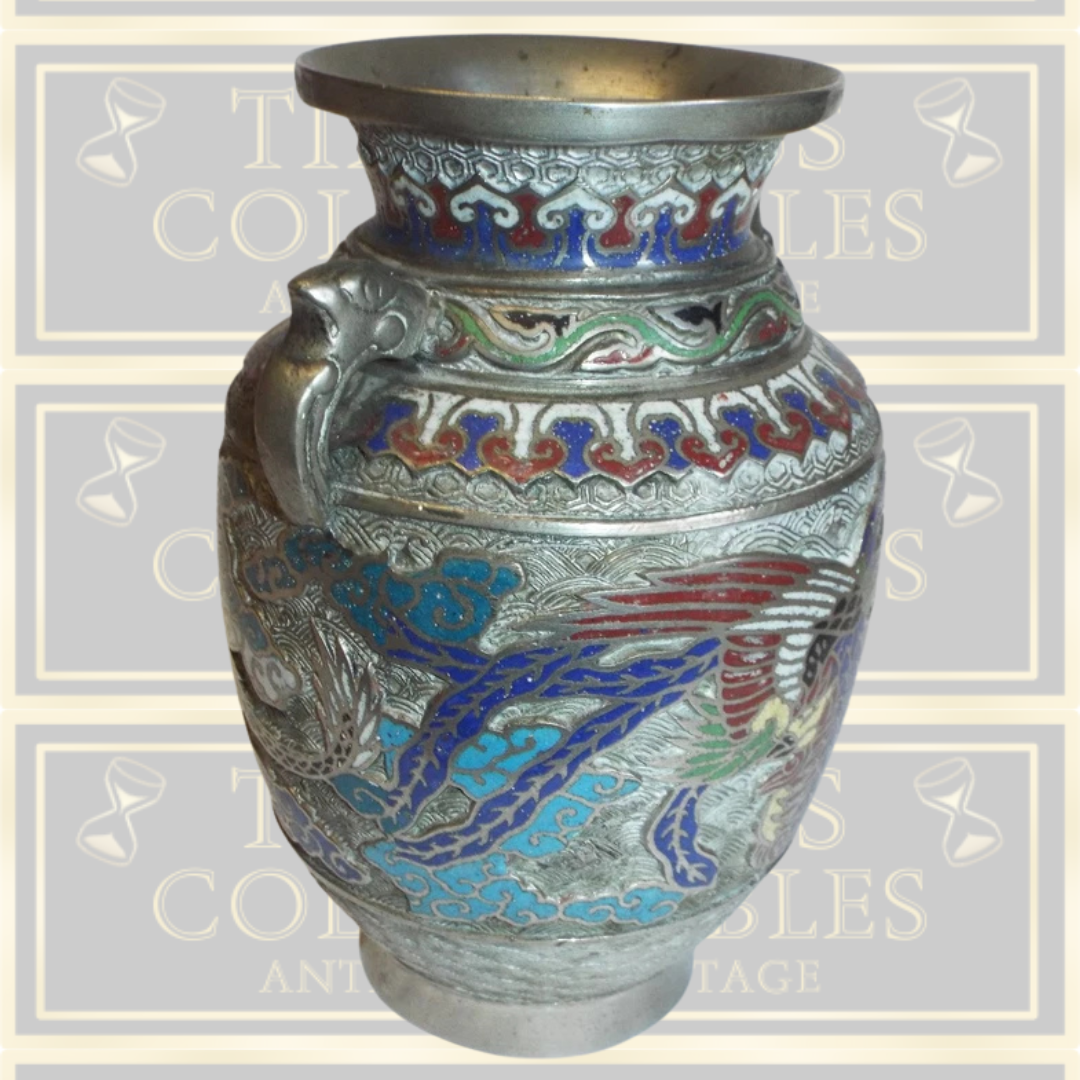 Large Japanese Cloisonne Colourful Dragon & Bird Vase