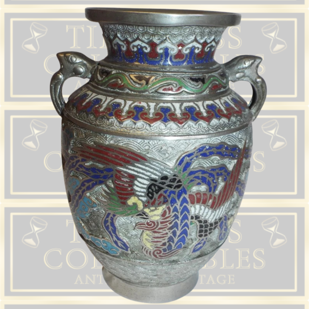 Large Japanese Cloisonne Colourful Dragon & Bird Vase